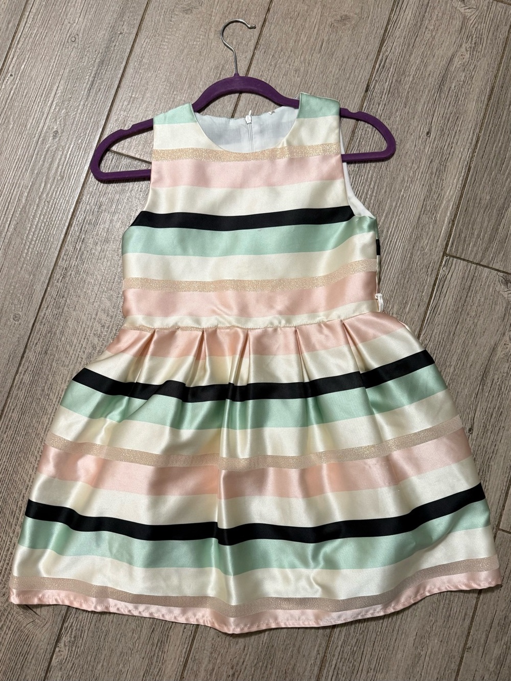 Girls' Pastel Striped Satin Party Dress - Mint, Pink & Black
